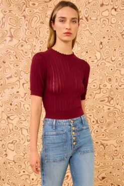 ULLA JOHNSON Gemma Puff Sleeve Top - Claret