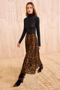 ULLA JOHNSON Gili Applique High Waist Midi Skirt - Saffron