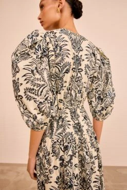 ULLA JOHNSON Harriet Puff Sleeve Midi Dress - Ivory Flora -ULLA JOHNSON Outlet ULLAJOHNSON HarrietLongSleeveCottonDress IVORYFLORA PS260164 04