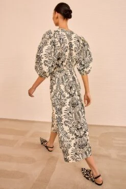 ULLA JOHNSON Harriet Puff Sleeve Midi Dress - Ivory Flora -ULLA JOHNSON Outlet ULLAJOHNSON HarrietLongSleeveCottonDress IVORYFLORA PS260164 05