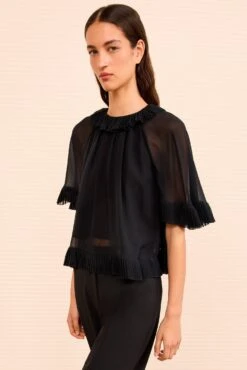 ULLA JOHNSON Helaine Short Sleeve Top - Noir