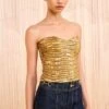 ULLA JOHNSON Heleen Metallic Cropped Bustier Top - Oro