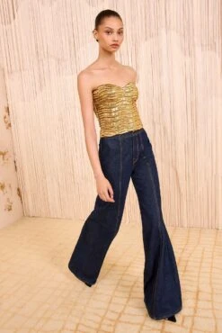 ULLA JOHNSON Heleen Metallic Cropped Bustier Top - Oro -ULLA JOHNSON Outlet ULLAJOHNSON HeleenMetallicCroppedCamiTop ORO FA250235 03