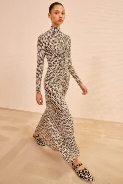 ULLA JOHNSON Ida Long Sleeve Ruched Turtleneck Dress - Silhouette