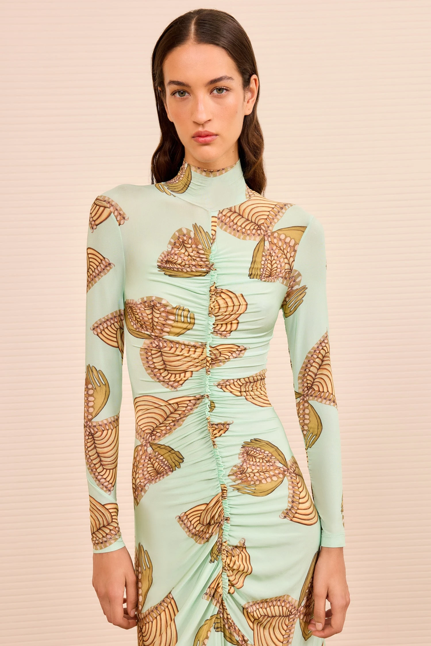 ULLA JOHNSON Ida Ruched Turtleneck Dress - Water Blossoms 5 ULLA JOHNSON Ida Ruched Turtleneck Dress - Water Blossoms - Image 5