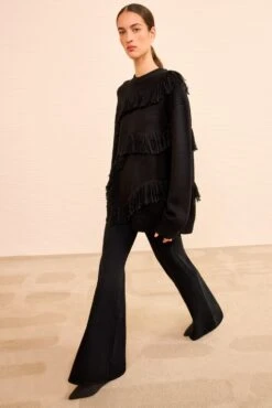 ULLA JOHNSON Ina Oversized Fringe Pullover - Noir