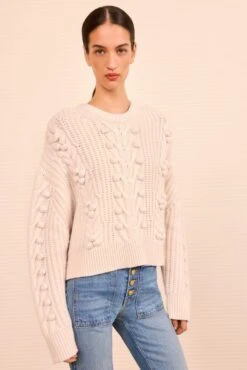 ULLA JOHNSON Indra Cable Knit Pullover - Alabaster