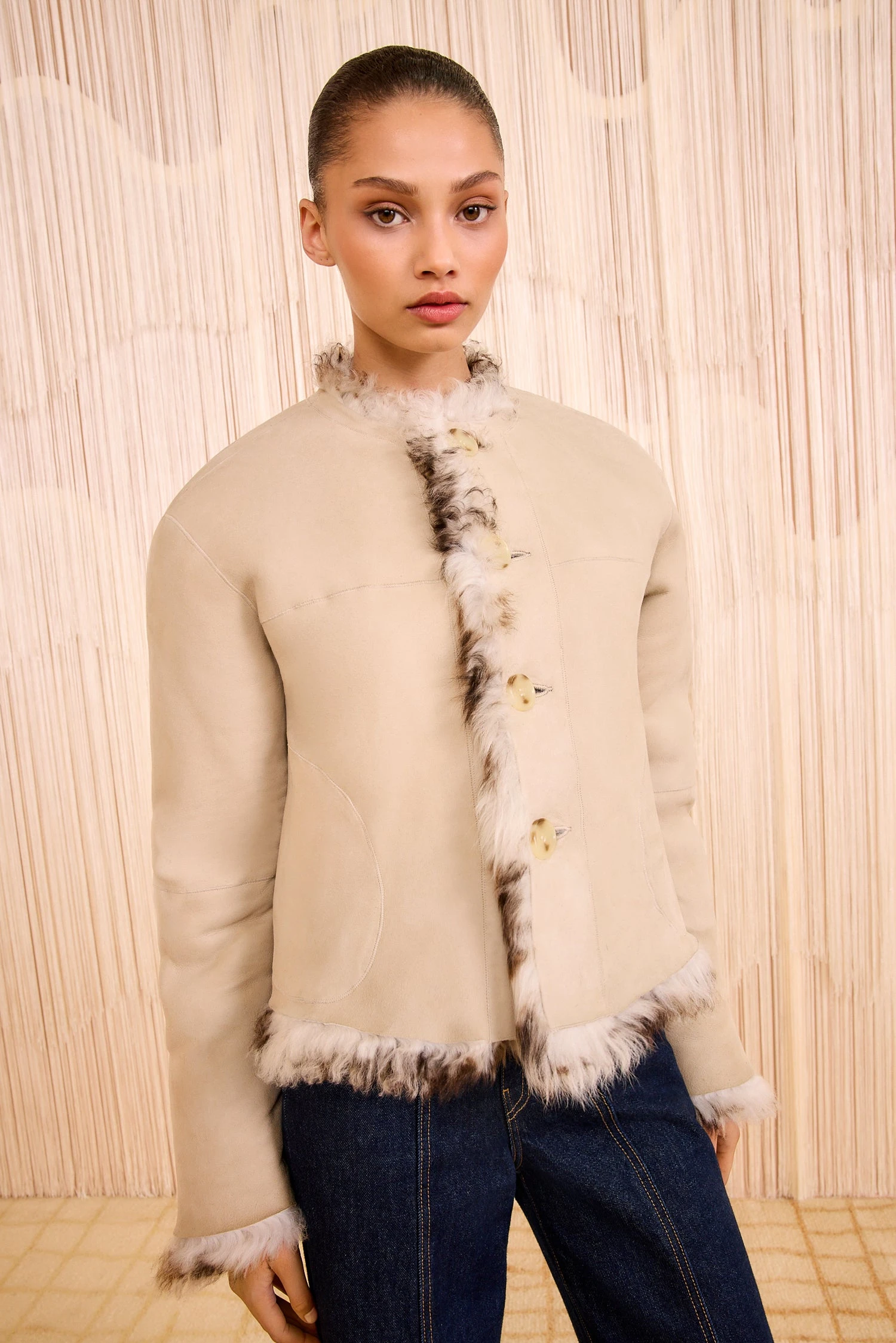 ULLA JOHNSON Irina Short Shearling Coat - Pietra 6 ULLA JOHNSON Irina Short Shearling Coat - Pietra - Image 6