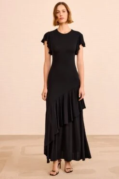 ULLA JOHNSON Iris SL Dress - Noir -ULLA JOHNSON Outlet ULLAJOHNSON IrisFlutterSleeveJerseyDress NOIR PS260821 04