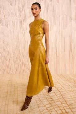 ULLA JOHNSON Juliette Leather Sleeveless Long Dress - Willow