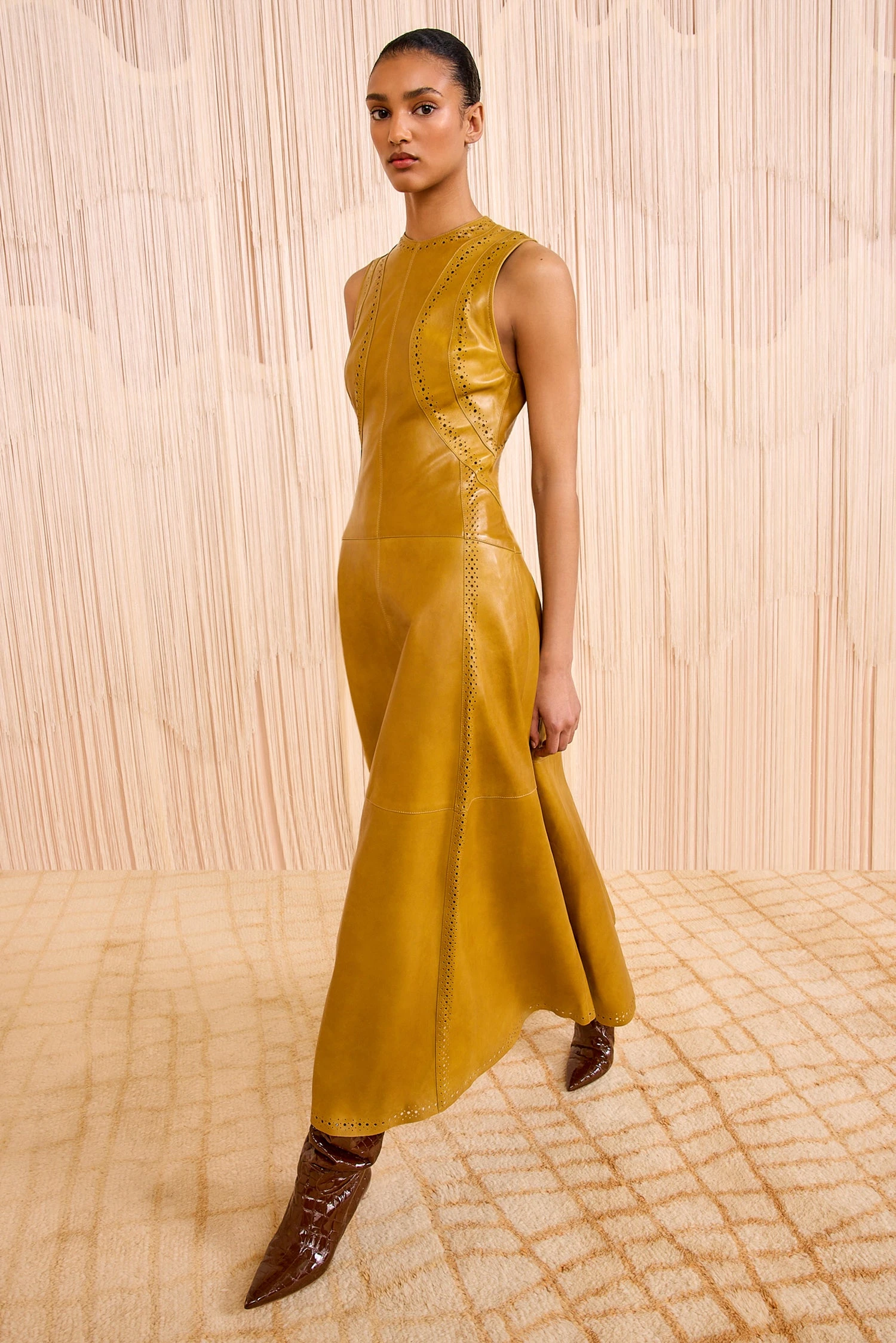 ULLA JOHNSON Juliette Leather Sleeveless Long Dress - Willow 1 ULLA JOHNSON Juliette Leather Sleeveless Long Dress - Willow