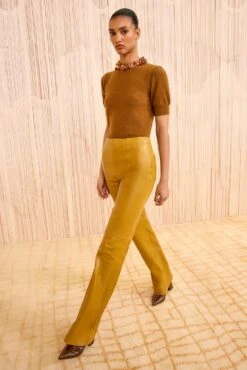 ULLA JOHNSON Kadin Leather Mid Rise Pant - Willow