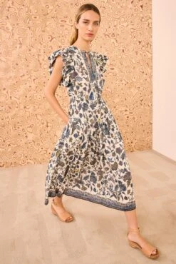 ULLA JOHNSON Kairi Flutter Sleeve Midi Dress - Porcelain