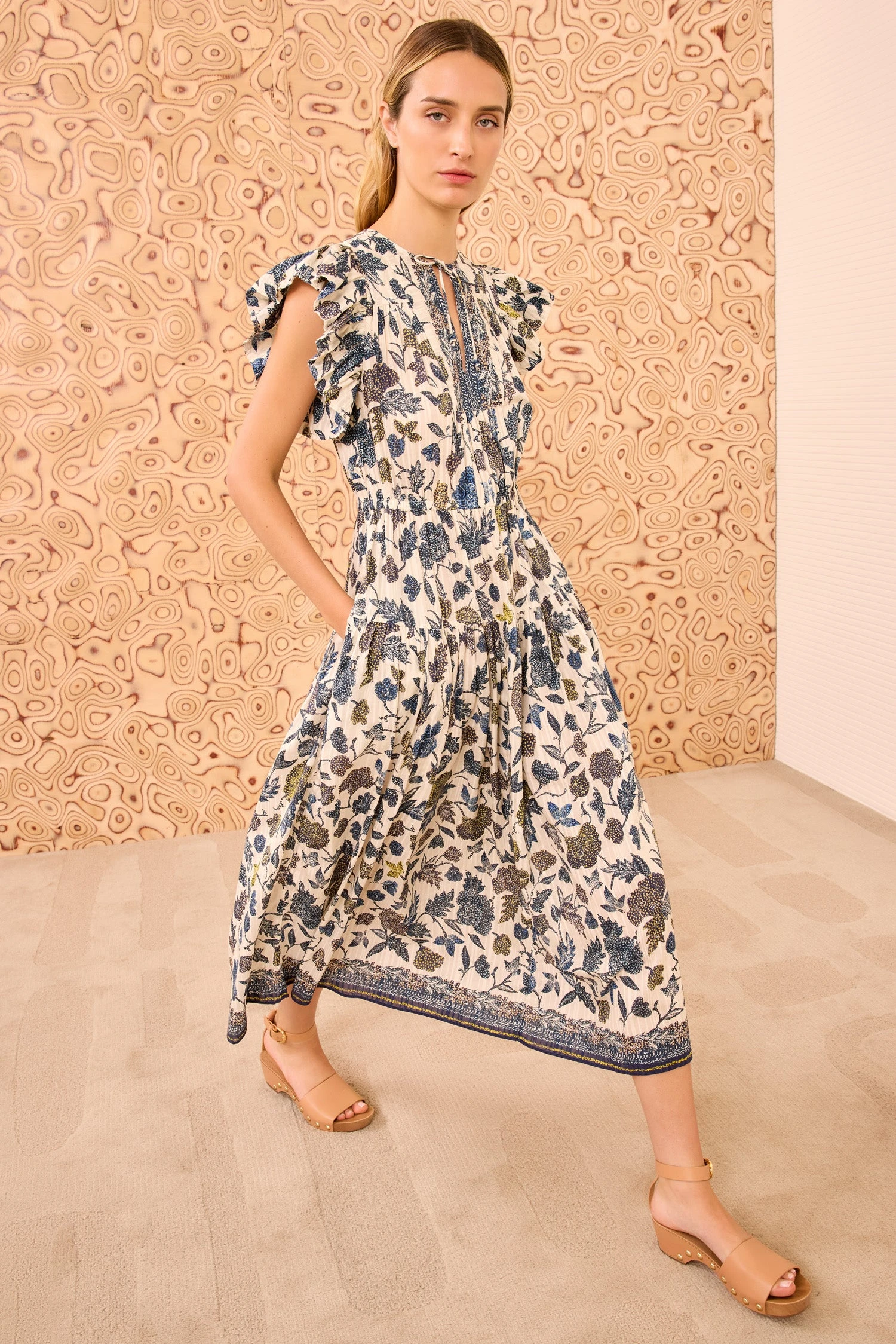 ULLA JOHNSON Kairi Flutter Sleeve Midi Dress - Porcelain 1 ULLA JOHNSON Kairi Flutter Sleeve Midi Dress - Porcelain