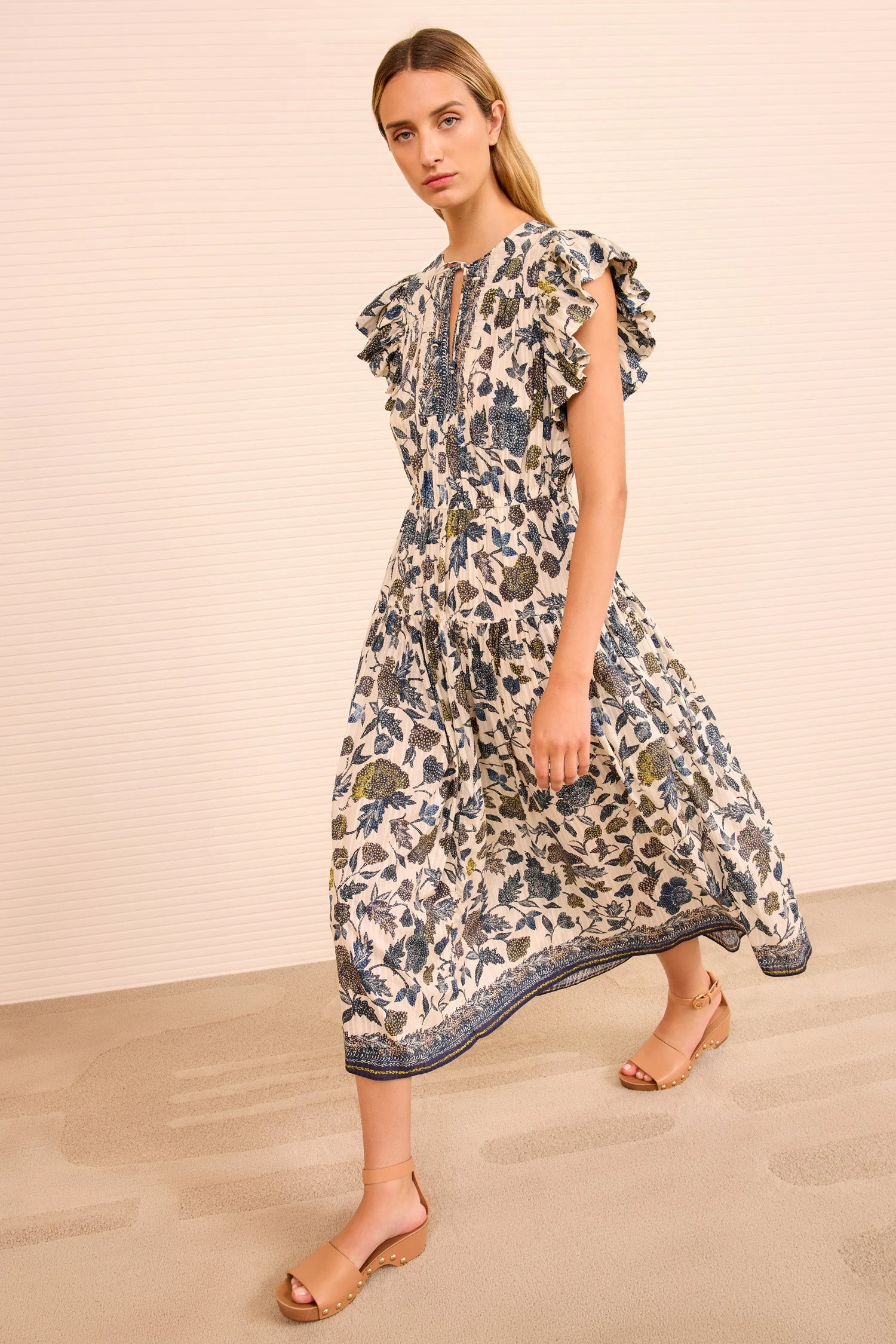 ULLA JOHNSON Kairi Flutter Sleeve Midi Dress - Porcelain 4 ULLA JOHNSON Kairi Flutter Sleeve Midi Dress - Porcelain - Image 4