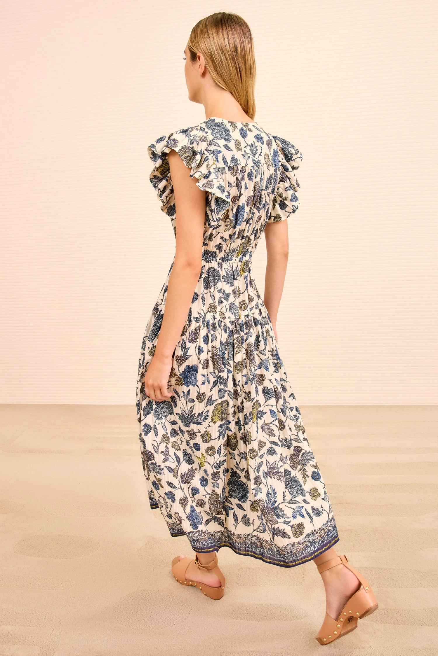 ULLA JOHNSON Kairi Flutter Sleeve Midi Dress - Porcelain 5 ULLA JOHNSON Kairi Flutter Sleeve Midi Dress - Porcelain - Image 5