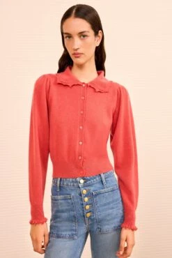 ULLA JOHNSON Kalila Collared Cardigan - Coral
