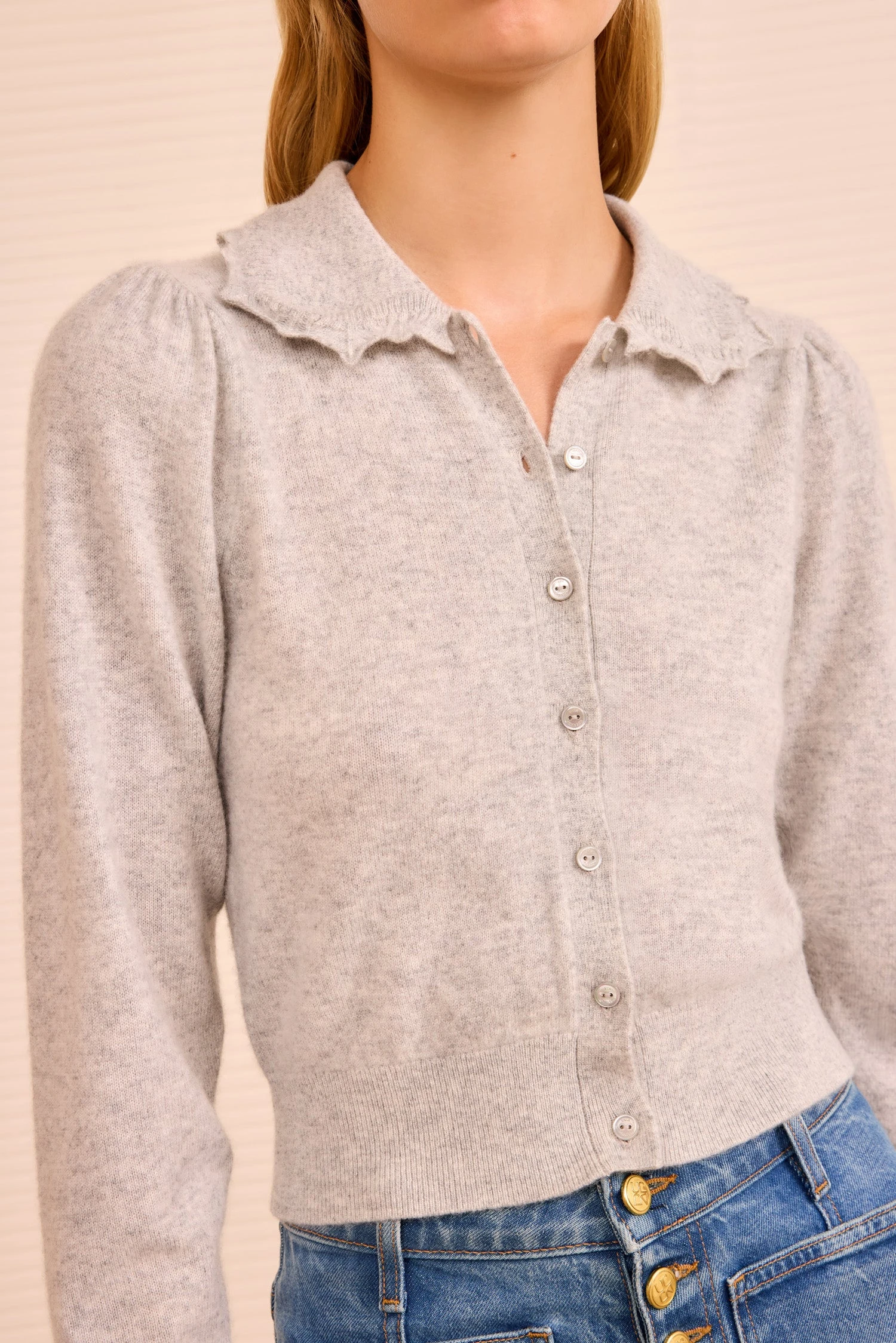 ULLA JOHNSON Kalila Collared Cardigan - Pebble 2 ULLA JOHNSON Kalila Collared Cardigan - Pebble - Image 2