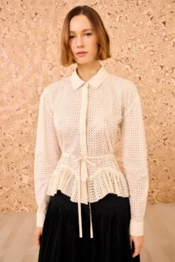 ULLA JOHNSON Kelila Button Up Blouse With Belt - Cowrie
