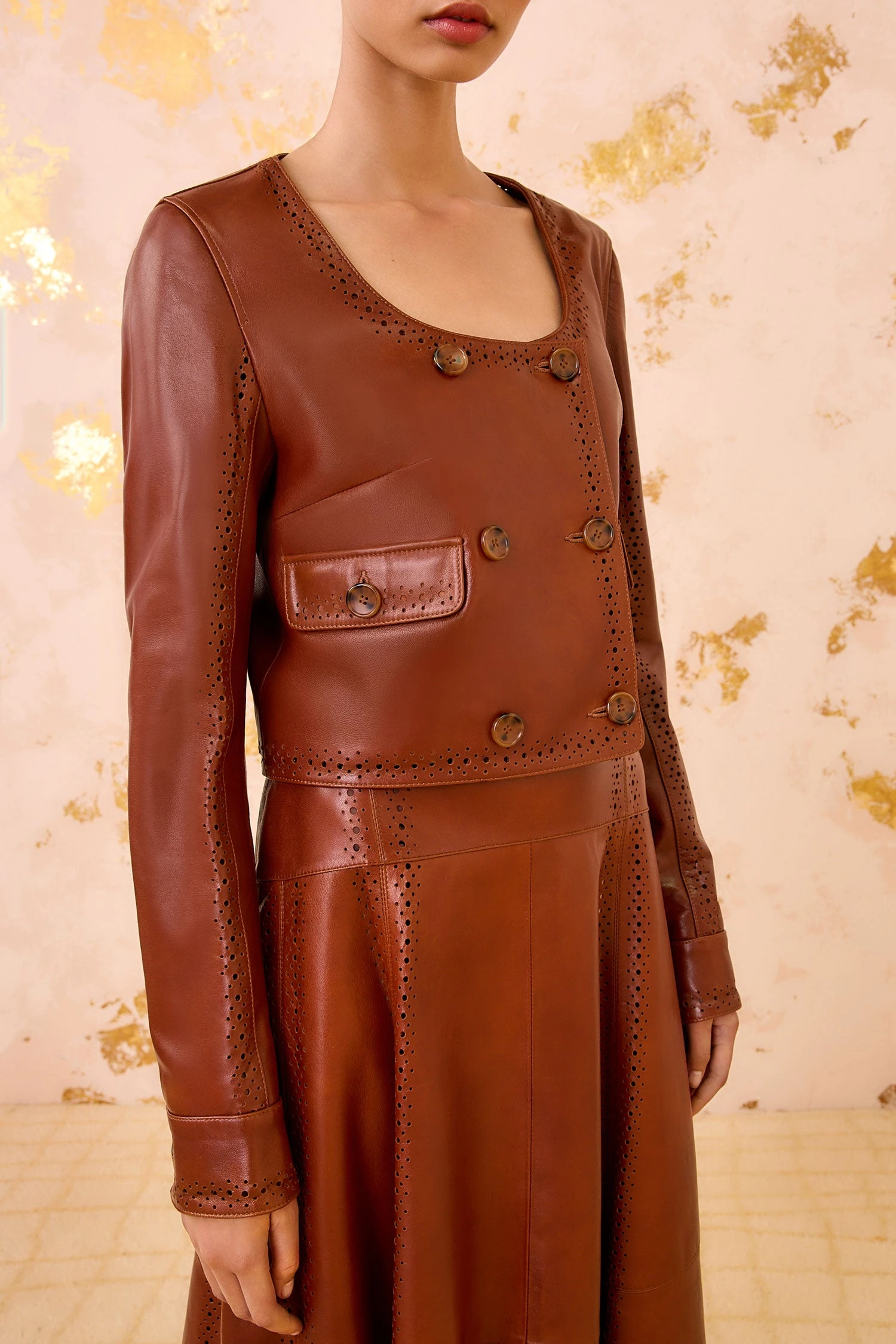 ULLA JOHNSON Kiran U–Neck Leather Jacket - Wenge 2 ULLA JOHNSON Kiran U–Neck Leather Jacket - Wenge - Image 2