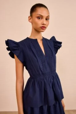 ULLA JOHNSON Luise Flutter Sleeve Top - Midnight