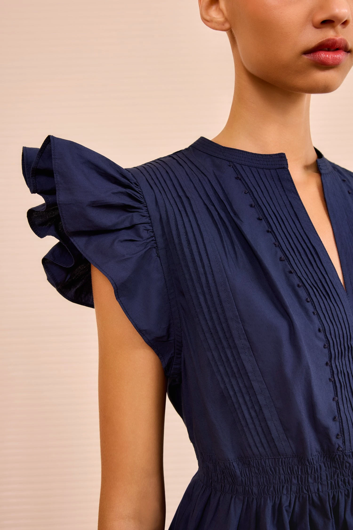 ULLA JOHNSON Luise Flutter Sleeve Top - Midnight 2 ULLA JOHNSON Luise Flutter Sleeve Top - Midnight - Image 2