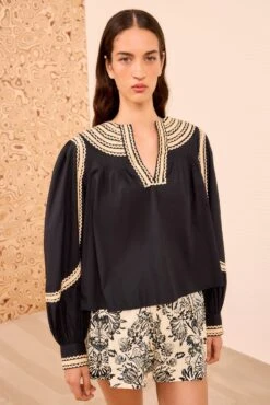 ULLA JOHNSON Laurenza Long Sleeve Top - Noir