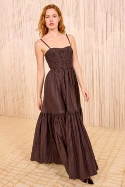 ULLA JOHNSON Leela Silk Pleated Dress - Sequoia -ULLA JOHNSON Outlet ULLAJOHNSON LeelaSilkPleatedDress SEQUOIA FA250115 03