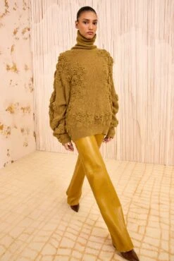 ULLA JOHNSON Lelou Crochet Knit Turtleneck - Pine