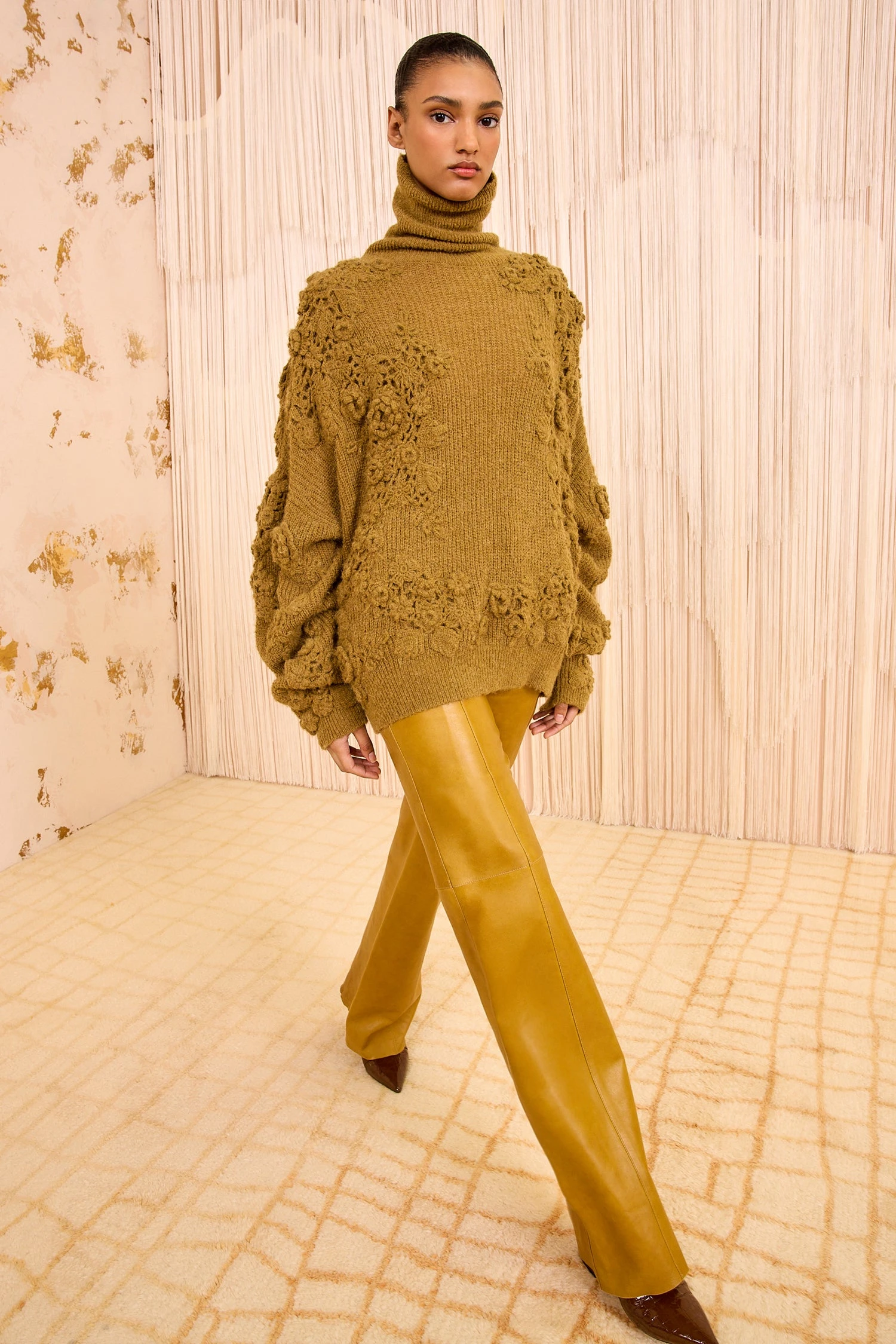 ULLA JOHNSON Lelou Crochet Knit Turtleneck - Pine 1 ULLA JOHNSON Lelou Crochet Knit Turtleneck - Pine