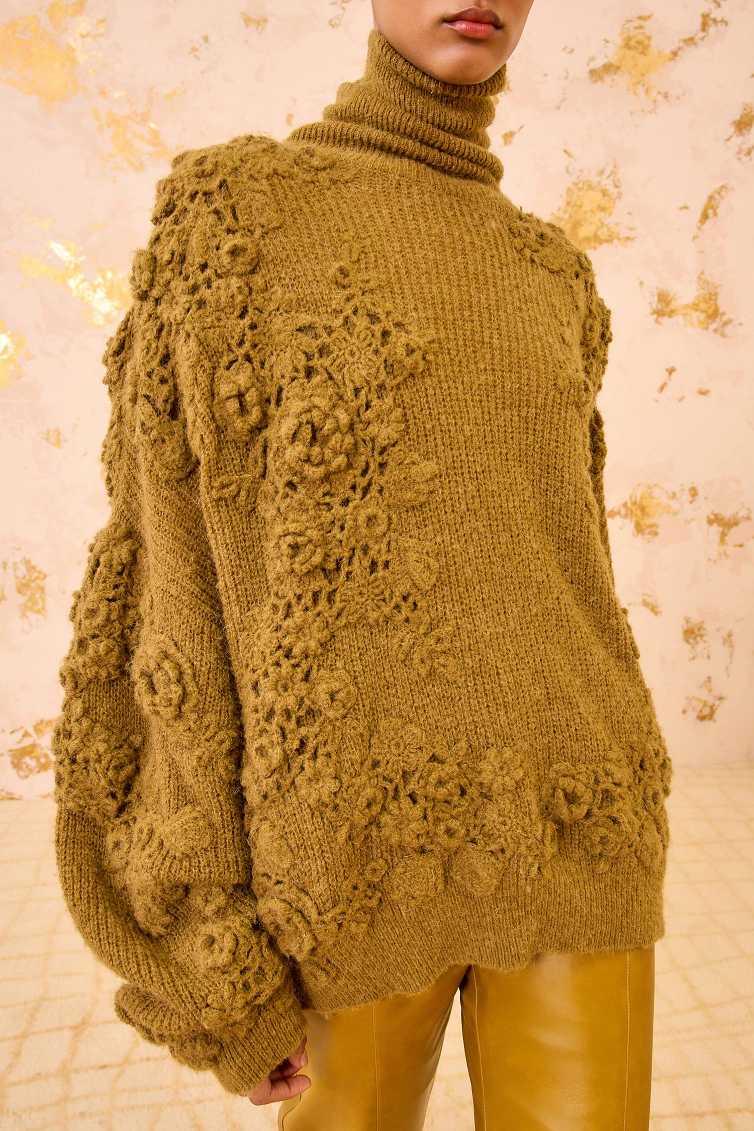 ULLA JOHNSON Lelou Crochet Knit Turtleneck - Pine 2 ULLA JOHNSON Lelou Crochet Knit Turtleneck - Pine - Image 2