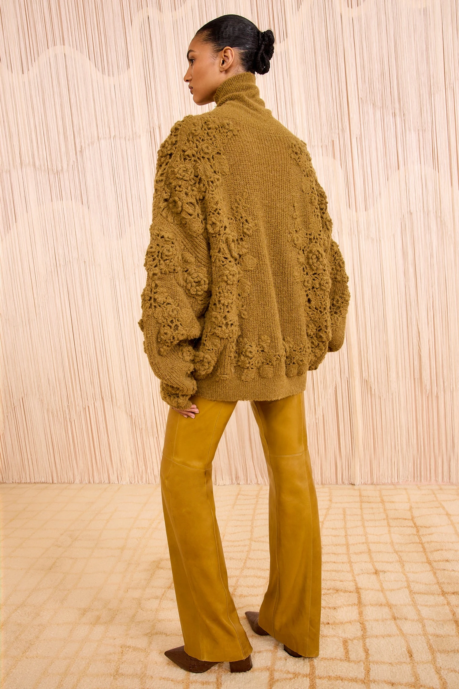 ULLA JOHNSON Lelou Crochet Knit Turtleneck - Pine 4 ULLA JOHNSON Lelou Crochet Knit Turtleneck - Pine - Image 4