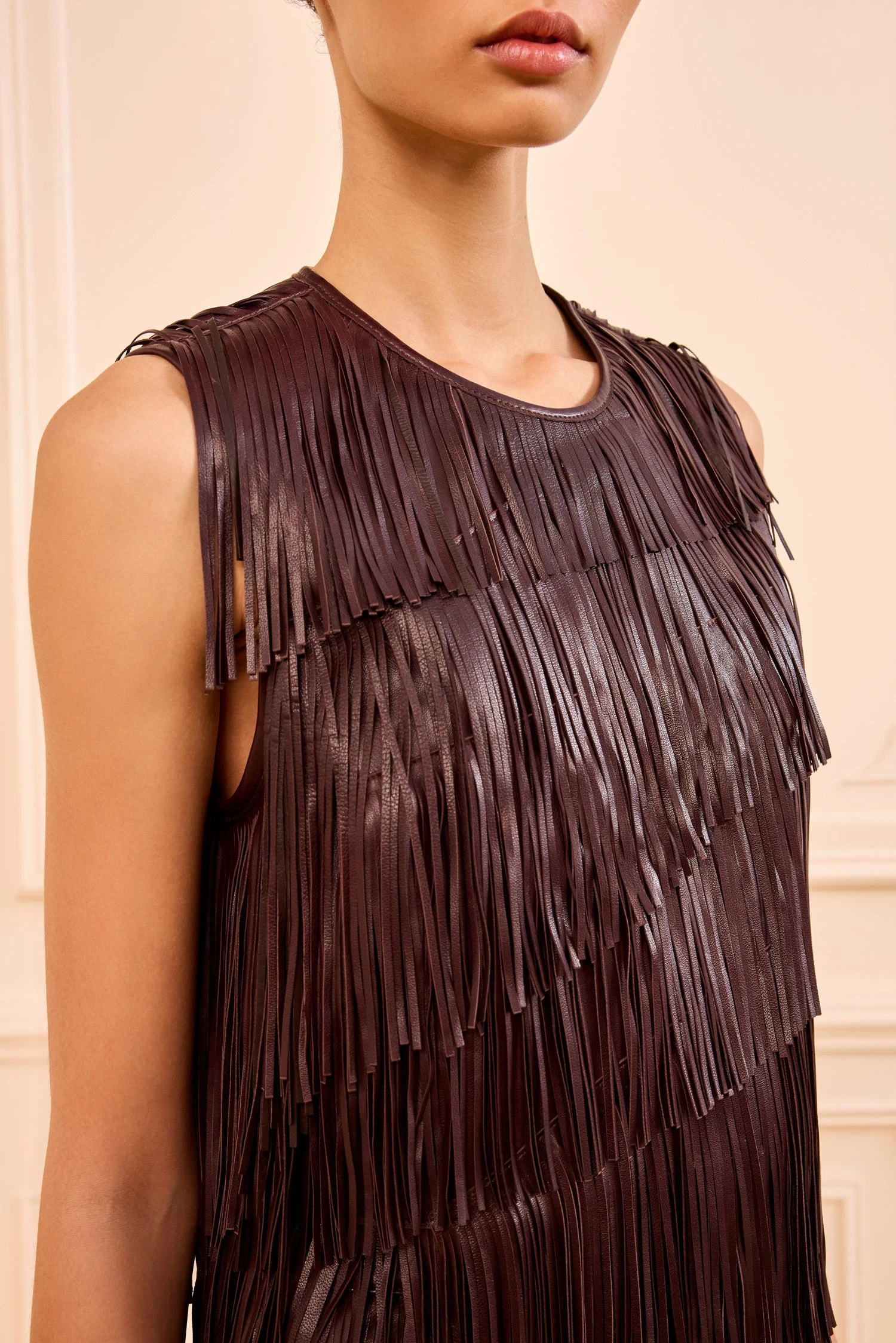 ULLA JOHNSON Leonie Fringe Leather Top - Mahogany 2 ULLA JOHNSON Leonie Fringe Leather Top - Mahogany - Image 2
