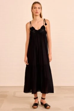 ULLA JOHNSON Linnea Coverup Dress With Crochet Detail - Noir