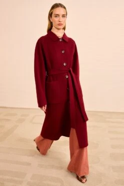 ULLA JOHNSON Lisbeth Long Wool Coat With Belt - Claret -ULLA JOHNSON Outlet ULLAJOHNSON LisbethLongWoolCoat CLARET PS261207 03
