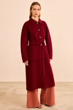 ULLA JOHNSON Lisbeth Long Wool Coat With Belt - Claret -ULLA JOHNSON Outlet ULLAJOHNSON LisbethLongWoolCoat CLARET PS261207 04