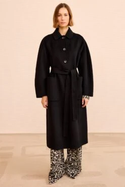 ULLA JOHNSON Lisbeth Long Wool Coat With Belt - Noir 8 ULLA JOHNSON Lisbeth Long Wool Coat With Belt - Noir -ULLA JOHNSON Outlet ULLAJOHNSON LisbethLongWoolCoat NOIR PS261207 04
