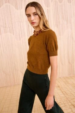 ULLA JOHNSON Liv Embroidered Cashmere Short Sleeve Knit - Umber -ULLA JOHNSON Outlet ULLAJOHNSON LivEmbroideredCashmereShortSleeveKnit UMBER FA250721 03 13e54987 cf62 4115 adb0 55d7c1f34b2d