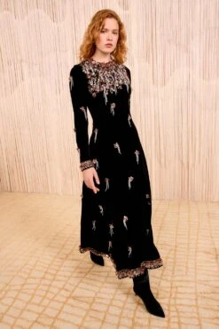 ULLA JOHNSON Loulou Swarovski Velvet Embroidery Dress - Noir