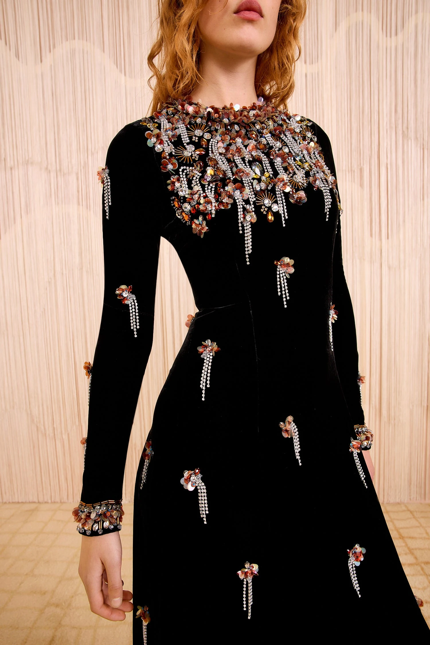 ULLA JOHNSON Loulou Swarovski Velvet Embroidery Dress - Noir 3 ULLA JOHNSON Loulou Swarovski Velvet Embroidery Dress - Noir - Image 3