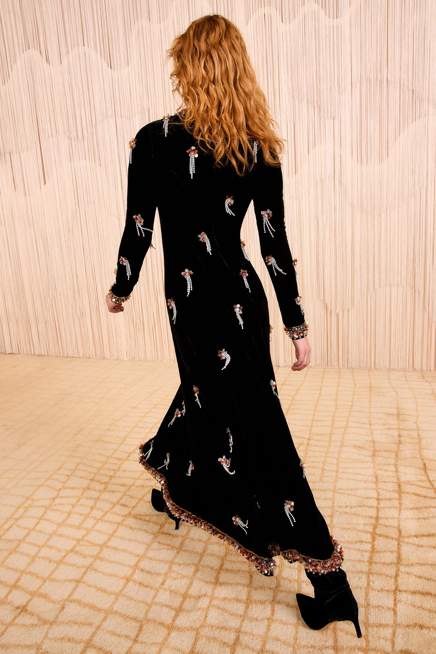 ULLA JOHNSON Loulou Swarovski Velvet Embroidery Dress - Noir 4 ULLA JOHNSON Loulou Swarovski Velvet Embroidery Dress - Noir - Image 4