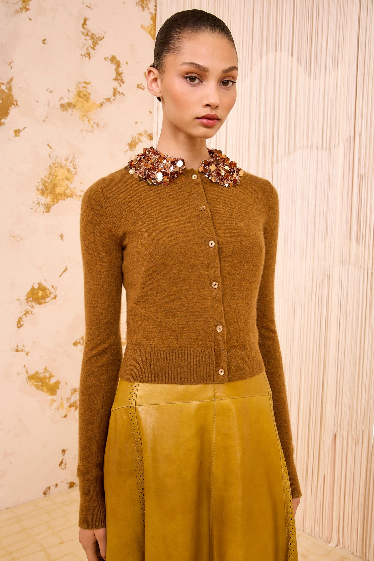 ULLA JOHNSON Margaux Embroidered Cashmere Cardigan - Umber 3 ULLA JOHNSON Margaux Embroidered Cashmere Cardigan - Umber - Image 3