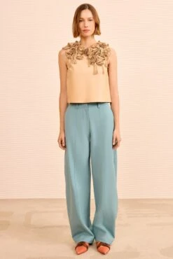 ULLA JOHNSON Marlowe Floral Applique Leather Top - Alabaster -ULLA JOHNSON Outlet ULLAJOHNSON MarloweEmbellishedLeatherTop ALABASTER PS260207 03 94107b09 49b9 4a59 b72d 822b8a1ce073