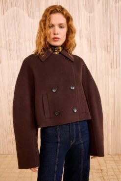 ULLA JOHNSON Marta Double Faced Wool Cropped Coat - Sable