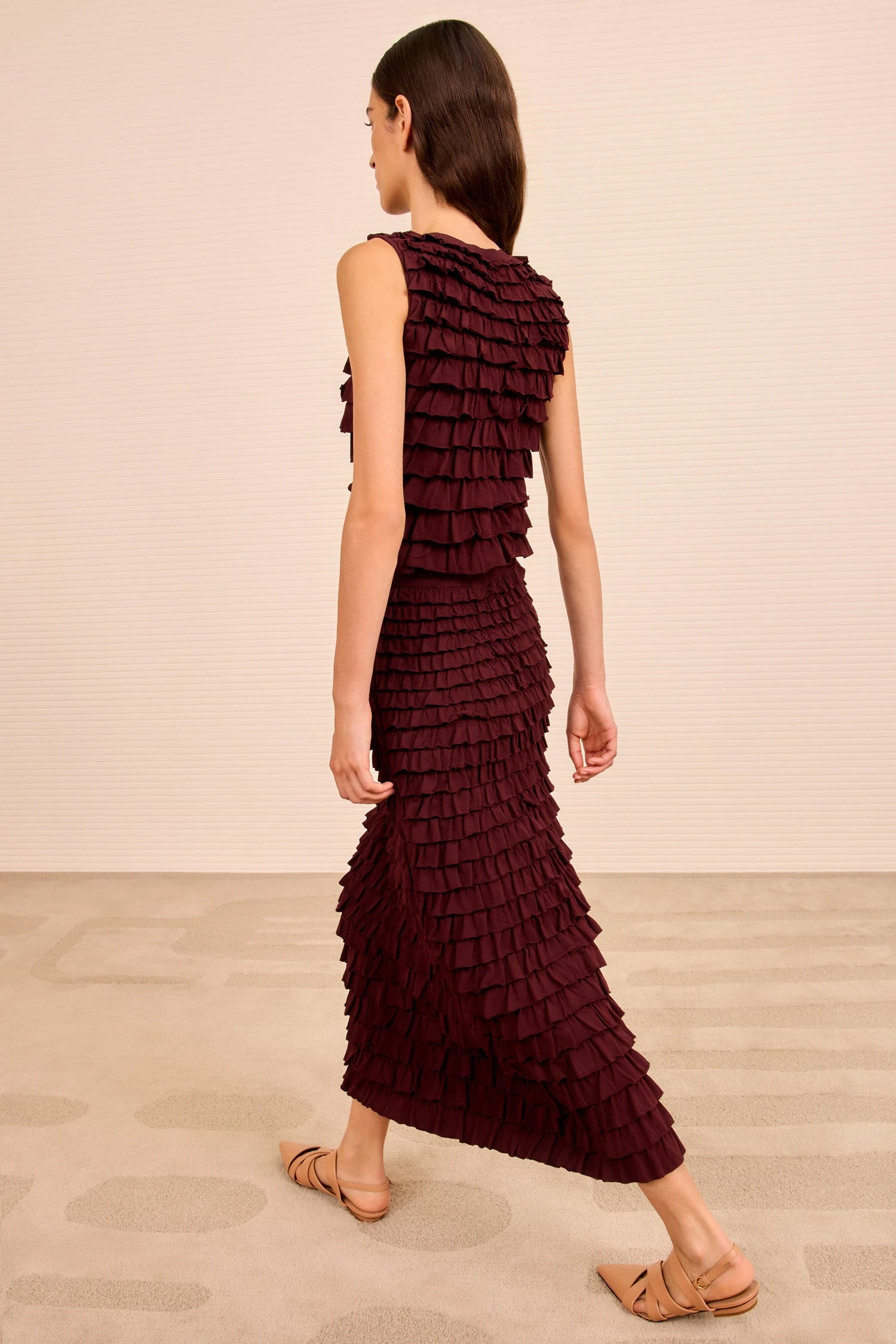 ULLA JOHNSON Mimi Ruffled Midi Skirt - Claret 5 ULLA JOHNSON Mimi Ruffled Midi Skirt - Claret - Image 5