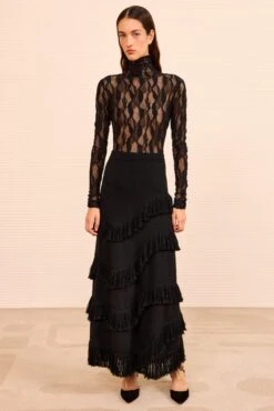 ULLA JOHNSON Mirena Long Knit Fringe Skirt - Noir -ULLA JOHNSON Outlet ULLAJOHNSON MirenaMidiKnitSkirtwithFringe NOIR PS260756 01 Main