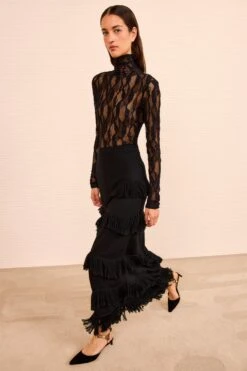 ULLA JOHNSON Mirena Long Knit Fringe Skirt - Noir