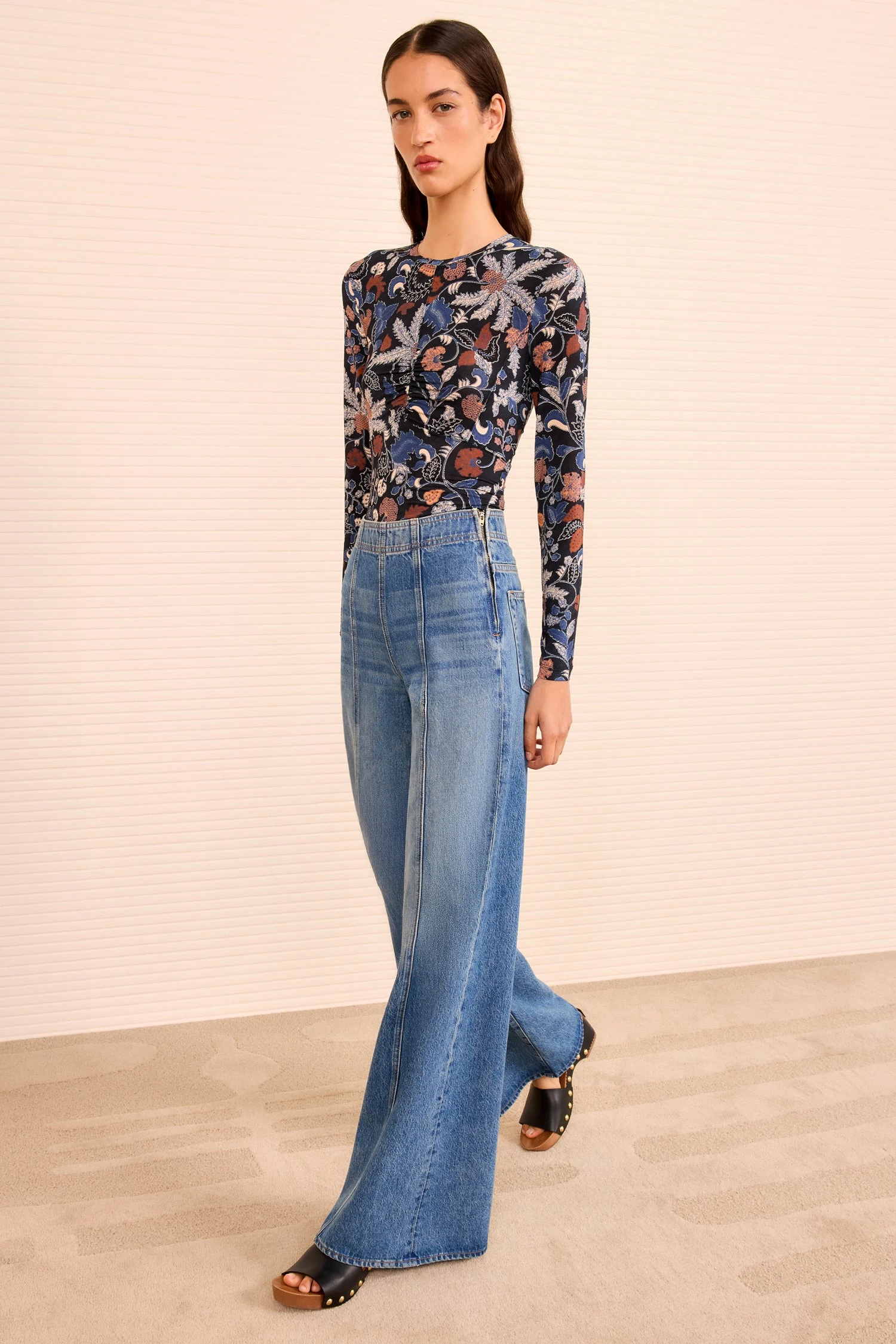 ULLA JOHNSON Neri Long Sleeve Ruched Top - Moonlight Floral 3 ULLA JOHNSON Neri Long Sleeve Ruched Top - Moonlight Floral - Image 3