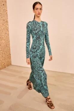 ULLA JOHNSON Naia Long Sleeve Ruched Dress - Ocean Flora