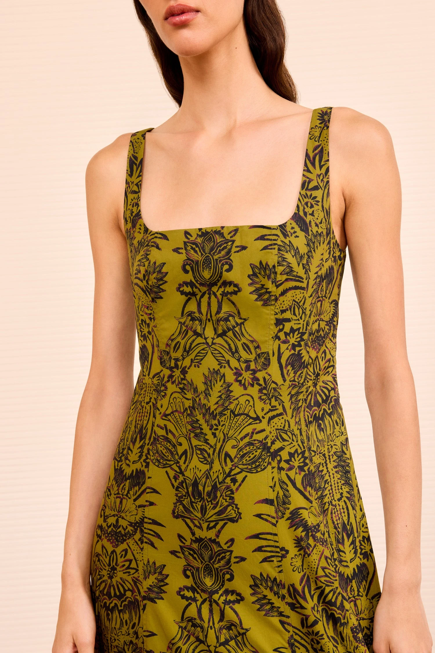 ULLA JOHNSON Natali Tank A – Line Dress - Olive Flora 2 ULLA JOHNSON Natali Tank A – Line Dress - Olive Flora - Image 2